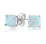 Load image into Gallery viewer, White Created Fire Opal Stud Earrings Wgold Plated Womens Ginger Lyne Collection - Silver/White
