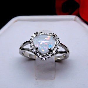 Jersey Promise Ring Heart Shape Fire Opal Clear Cz Womens Ginger Lyne - 10