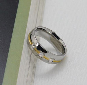 Thomas Wedding Ring Band Gold Stainless Steel Men Women CZ Ginger Lyne Collection - 10