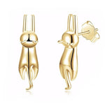 Load image into Gallery viewer, Hanging Cat Kitty Stud Earrings Sterling Silver Girl Women Ginger Lyne Collection - Gold
