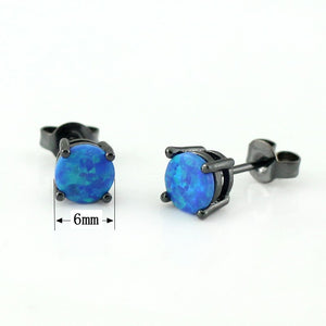 Blue Fire Opal Stud Earrings for Women Black Plated Ginger Lyne Collection - Black/Blue