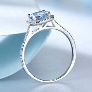 Halo Engagement Ring Created Blue Topaz Sterling Silver Womens Ginger Lyne - 11