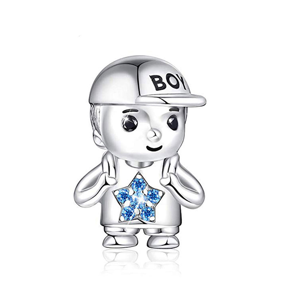 Baby Girl or Boy Charm European Bead CZ Sterling Silver Ginger Lyne Collection - Boy