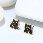 Load image into Gallery viewer, Black Cat Earrings Necklace or Set Gold Sterling Silver Girls Ginger Lyne - Set
