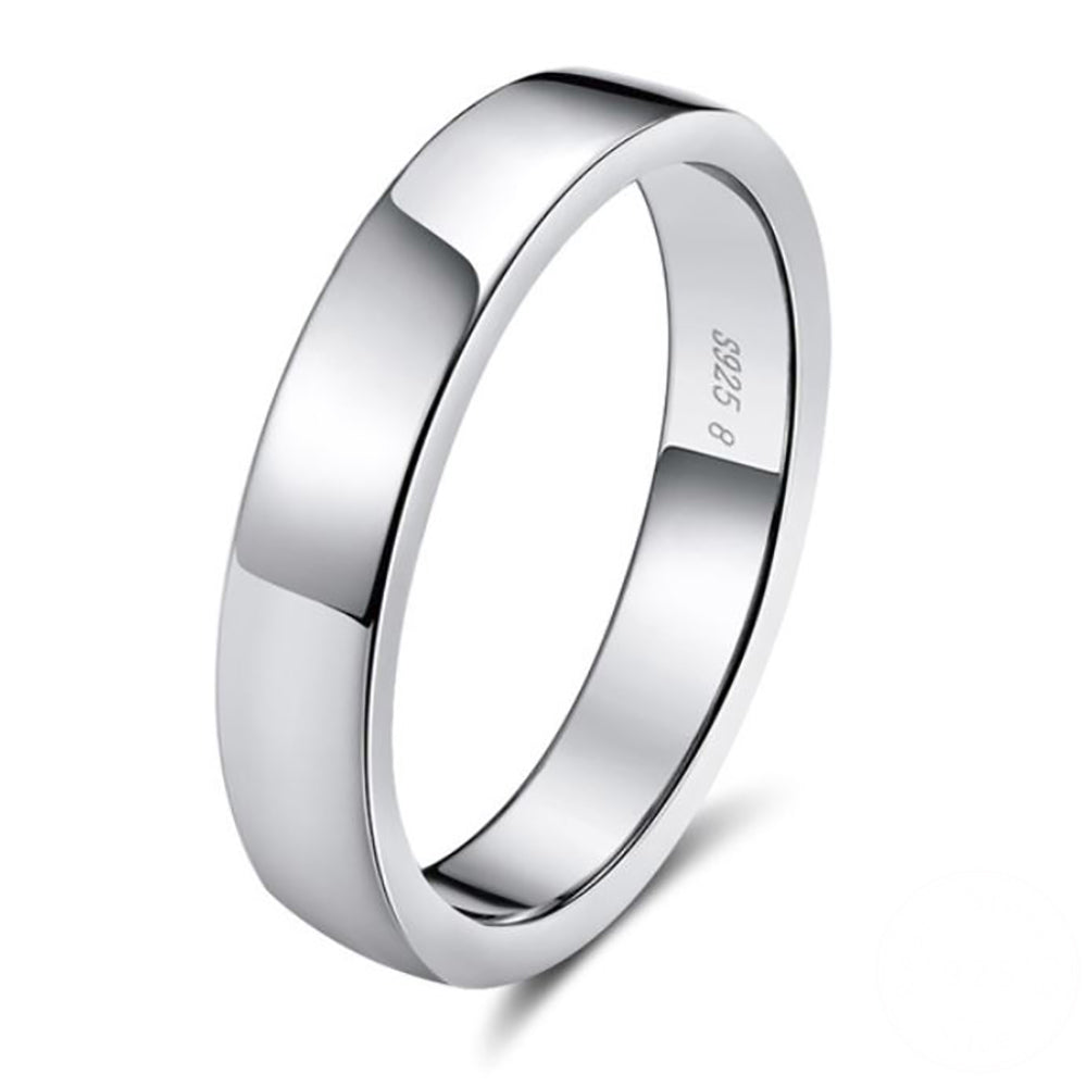 Wedding Band Ring for Men or Women Plain 4mm Sterling Silver Ginger Lyne Collection - 8