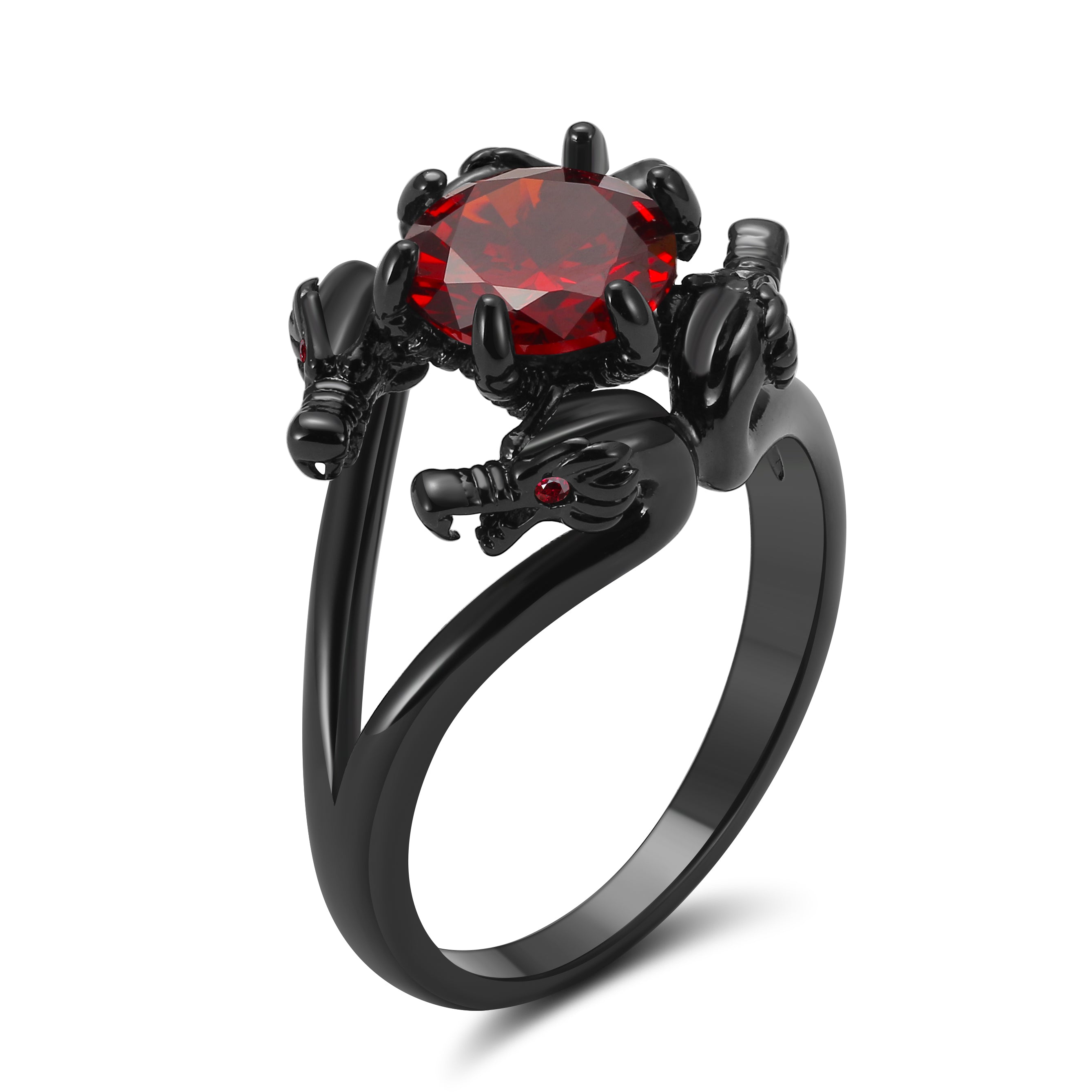Dragon Ring Gothic Solitaire Cz Black Engagement Ring Girl Ginger Lyne Collection - Red,7