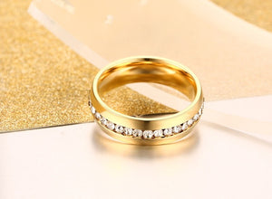 One Row Cz Wedding Eternity Band Ring Steel Womens Mens Ginger Lyne Collection - Gold,11.5