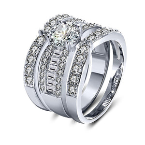 Enchanment Bridal Set 3pcs Cz Engagement Ring Band Womens Ginger Lyne - silver,11