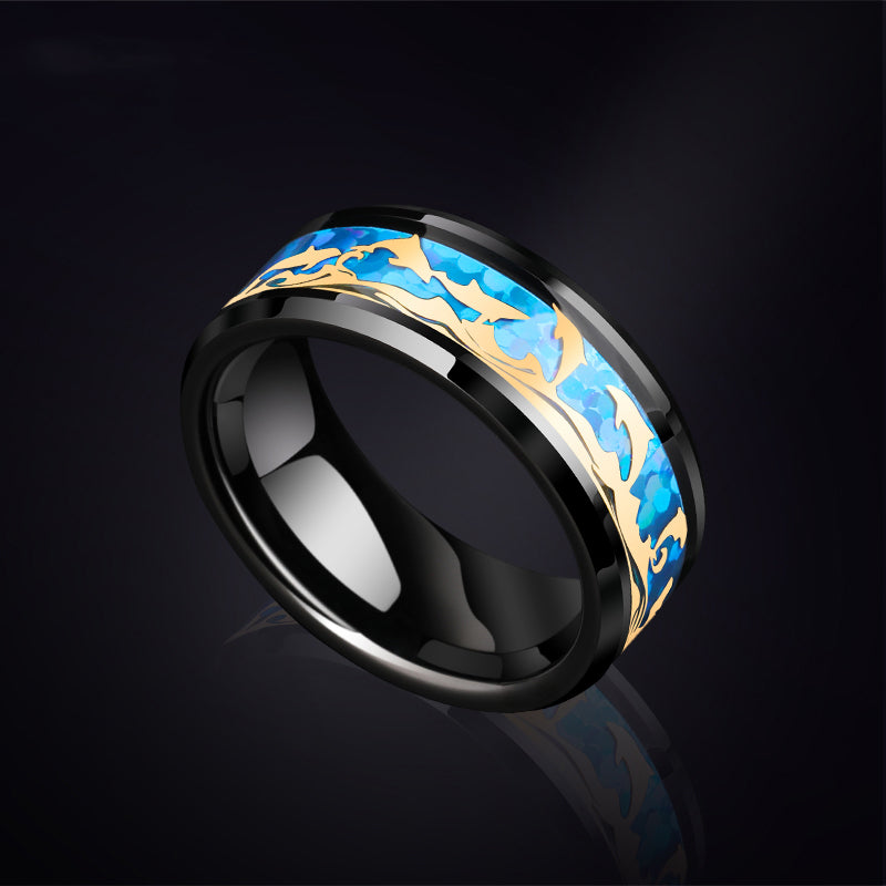 Dolphins Ocean Waves Steel Mens Womens Wedding Band Ring Ginger Lyne Collection - 10.5