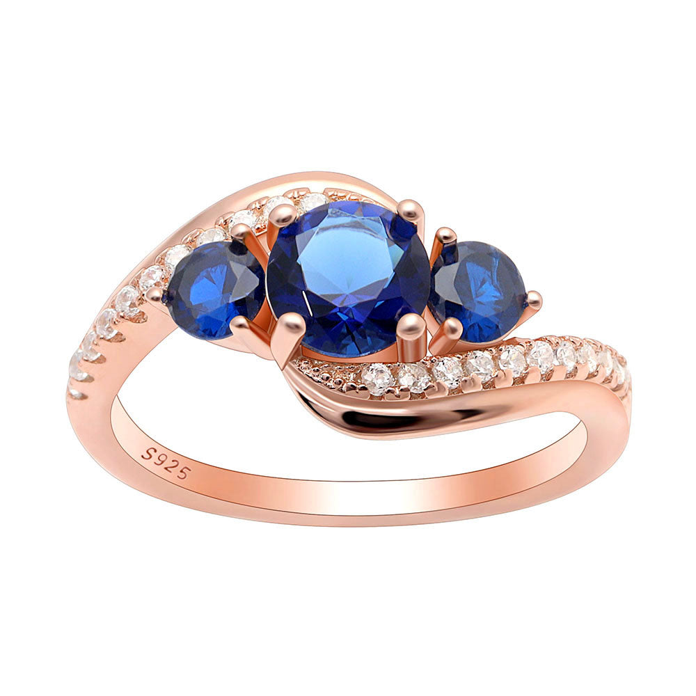 Brielle Rose Gold Sterling Silver Blue Cz Birthstone Ring Ginger Lyne - Blue,8