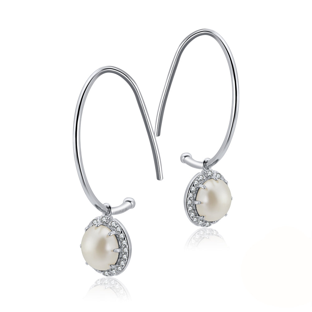 Drop Hook Earrings Sterling Silver Cz Gemstone Charm Women Ginger Lyne - Pearl