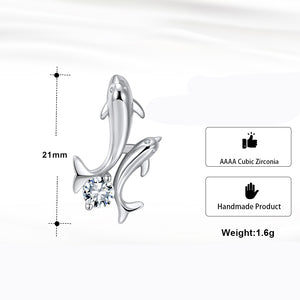 Dolphins Pendant Wave Chain Necklace Women Cubic Zirconia Ginger Lyne - White Gold Plated