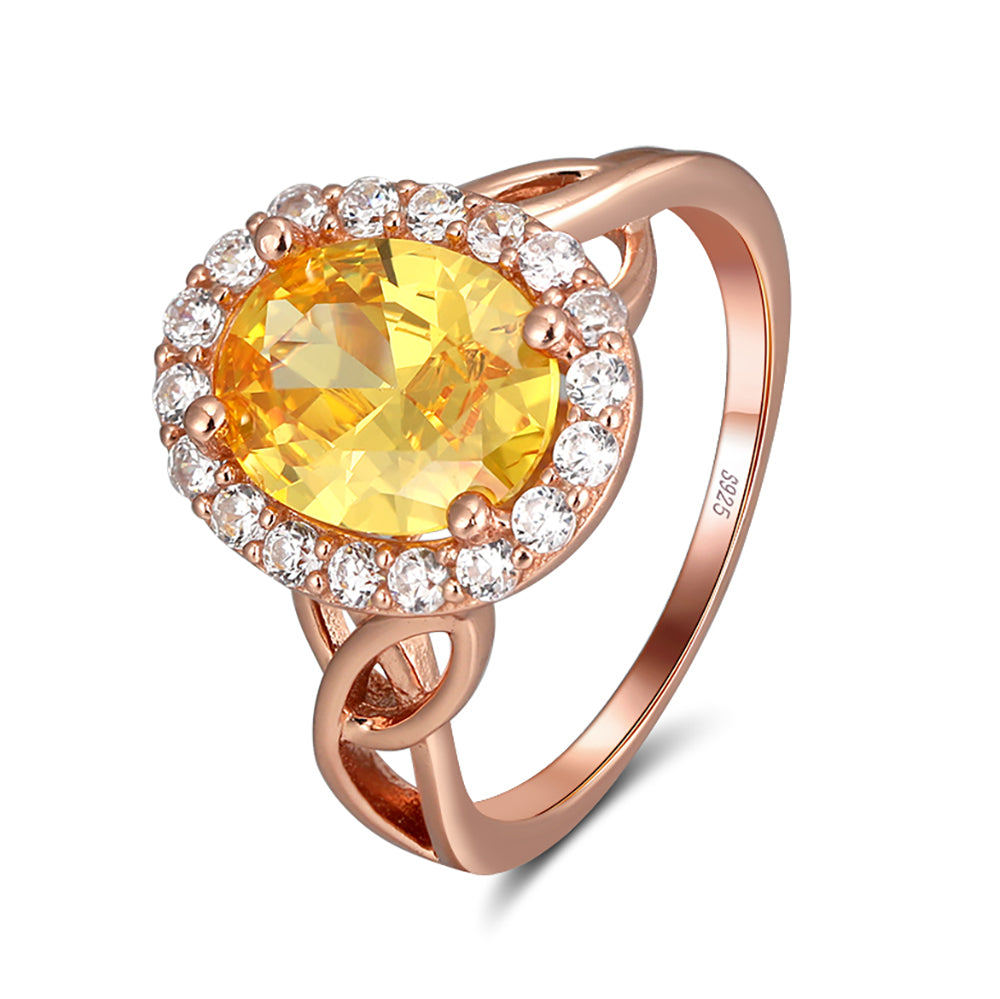 Halo Yellow Cz Engagement Ring Rose Gold Sterling Womens Ginger Lyne - 7