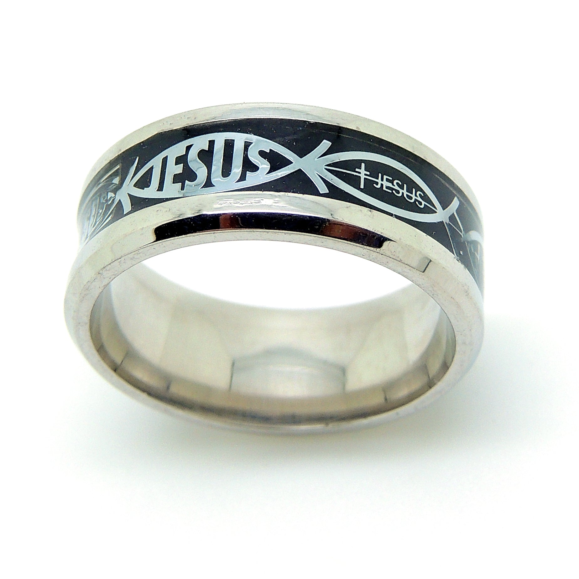 Jesus Black Wedding Band Ring Stainless Steel Mens Womens Ginger Lyne - 10.5