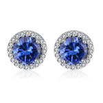 Load image into Gallery viewer, Round Halo Stud Earrings Sterling Silver Blue Cz Womens Ginger Lyne - Blue
