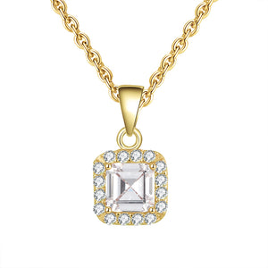 Square Halo Pendant Necklace Gold Sterling Silver Cz Women Ginger Lyne - Yellow Gold