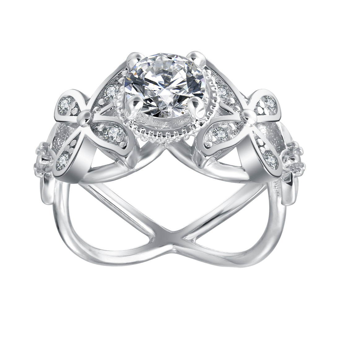 Deb Engagement Ring Cz Flower Wedding White Gold Plated Ginger Lyne - 6