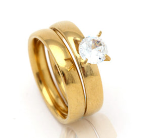 4mm Bridal Set Engagement Ring Women Stainless Steel Band Ginger Lyne - Gold,10