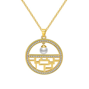 Flower Window Pattern Pendant Necklace Cz Women Ginger Lyne Collection - Yellow Gold
