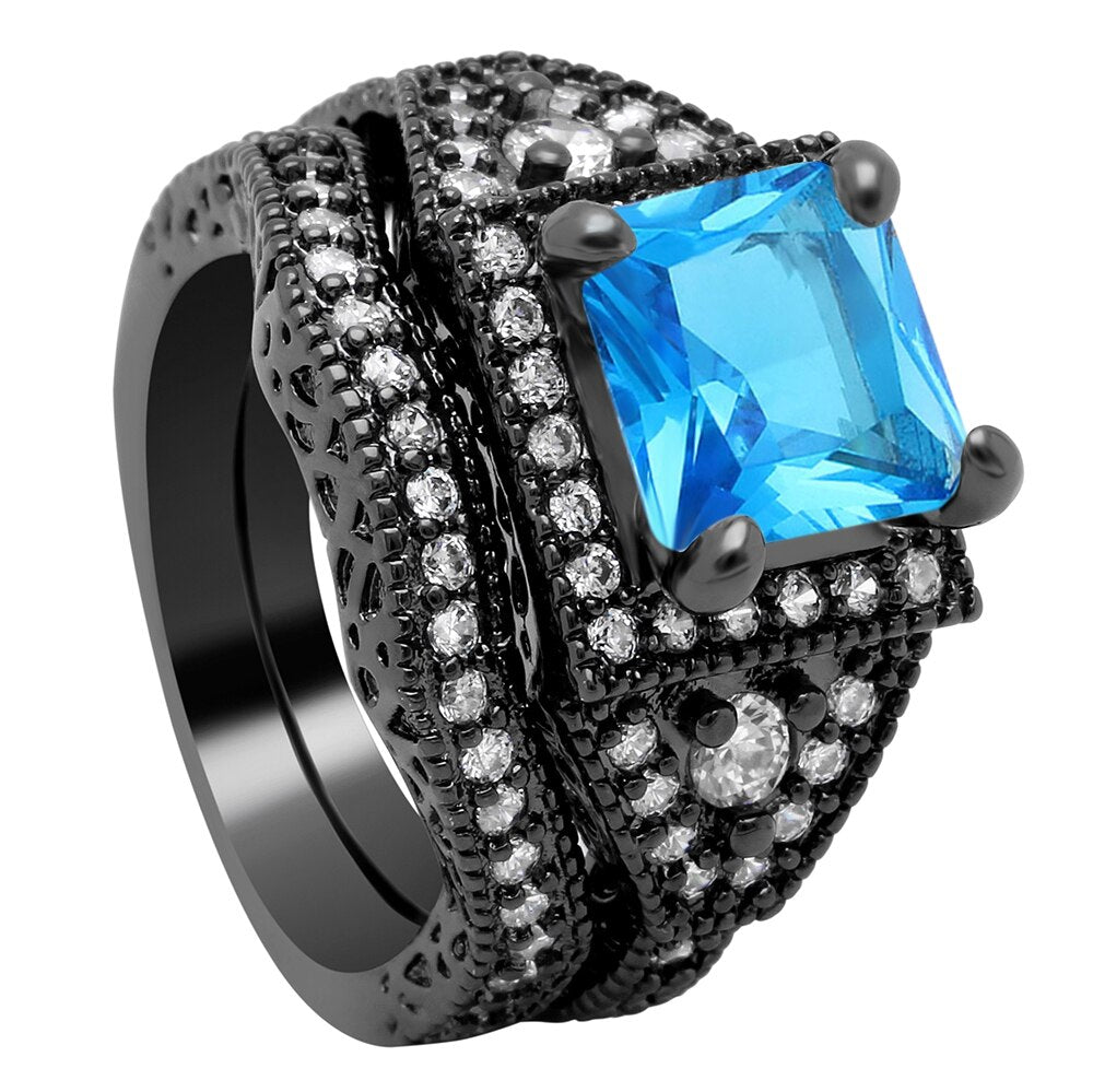 Danielle Bridal Set Cz Blue Wedding Engagement Ring Women Ginger Lyne - Blue,6
