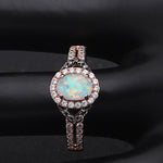Load image into Gallery viewer, Chocolate Rose Gold Plated White Fire Opal Engagement Ring Women Ginger Lyne - 10
