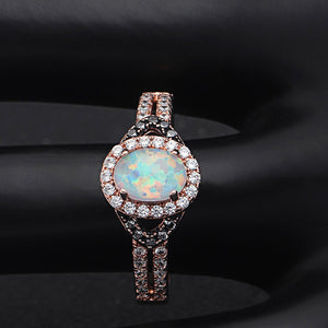 Chocolate Rose Gold Plated White Fire Opal Engagement Ring Women Ginger Lyne - 10