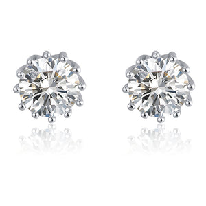 Crown Stud Earrings 8mm Round Cz Sterling Silver Womens by Ginger Lyne - White Gold