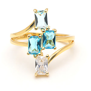 Tiana Statement Ring Blue Cz Gold Sterling Silver Womens Ginger Lyne Collection - Blue,10