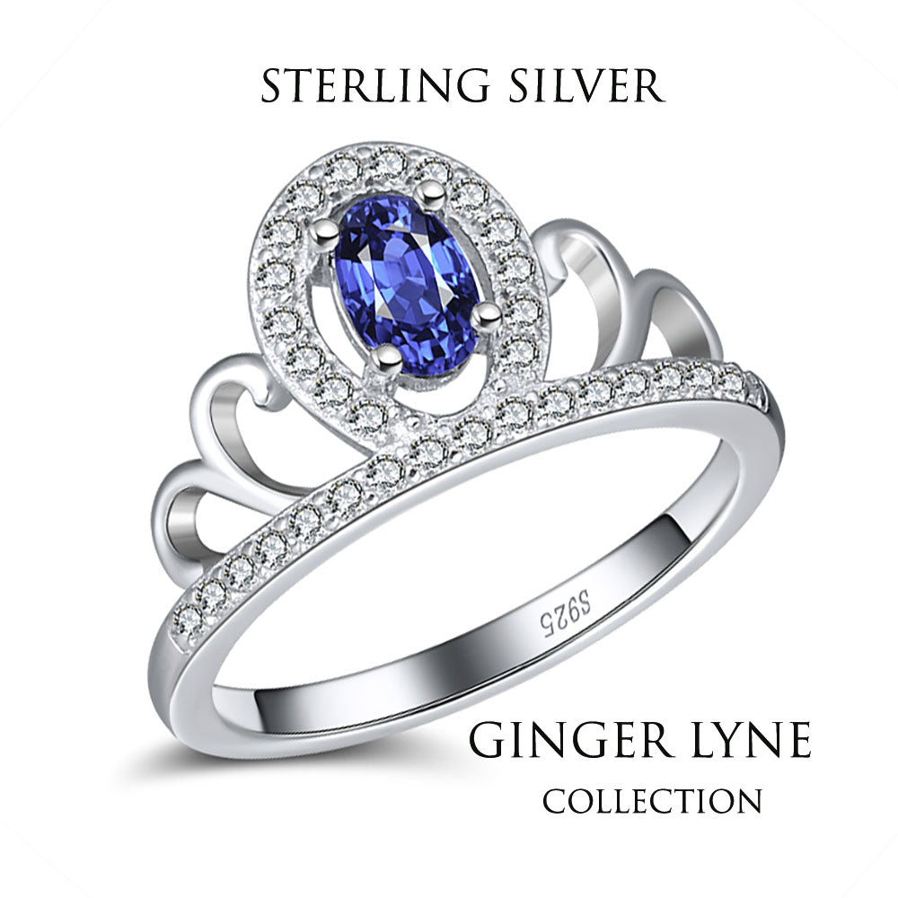 Crown Engagement Enhancer Ring Blue Cz Sterling Silver Womens Ginger Lyne - 6