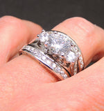 Load image into Gallery viewer, Carli Bridal Set Cz Womens 3 Stone Engagement Ring Band Ginger Lyne - 11
