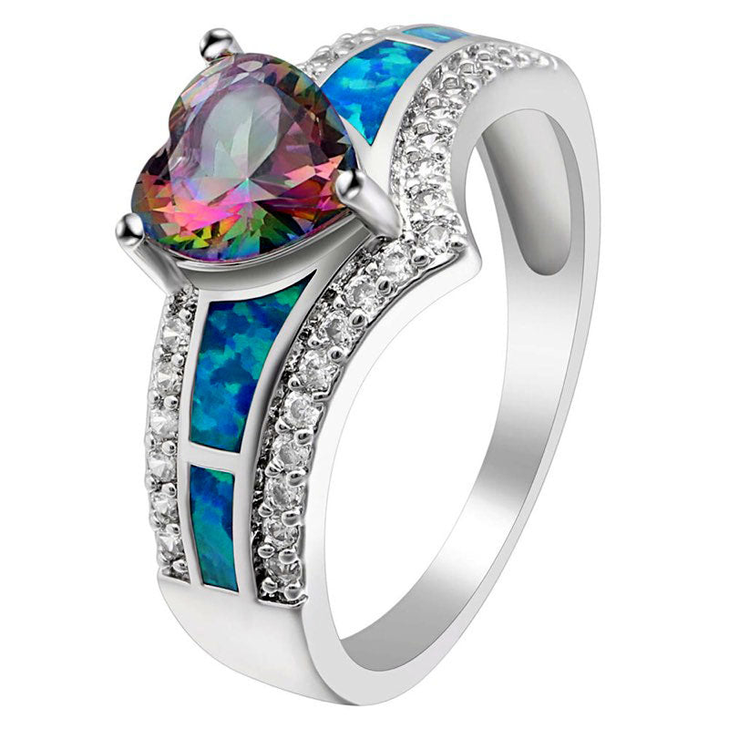 Majestic Heart Cz Promise Ring Created Fire Opal Girl Women Ginger Lyne - Green,10