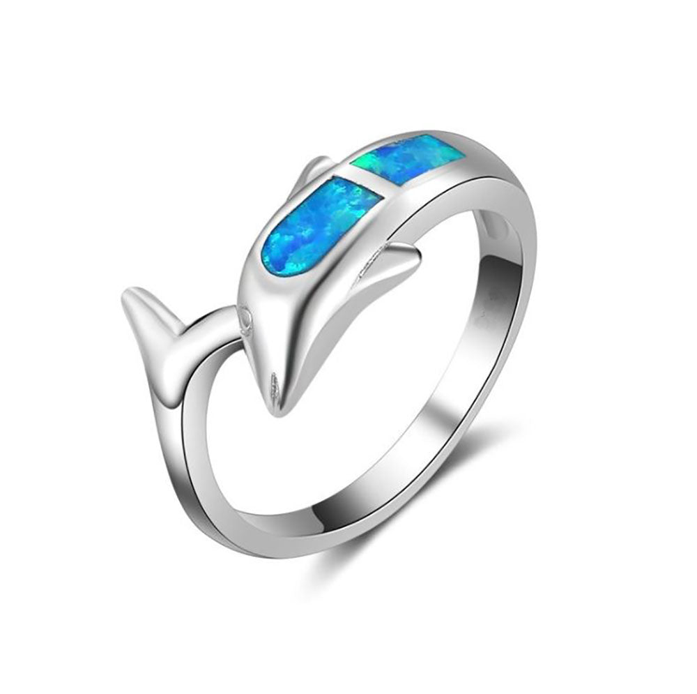 Dolphin Fire Opal Ring White Gold Plated Womens Ginger Lyne Collection - 11