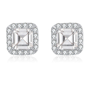 Square Halo Stud Earrings Clear Cz Sterling Silver Womens Ginger Lyne - White Gold