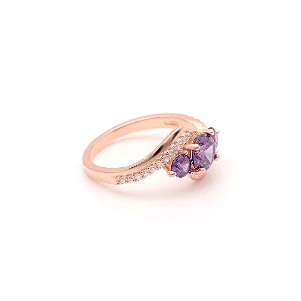 Brielle Rose Gold Sterling Silver Purple Cz Birthstone Ring Ginger Lyne - Purple,10