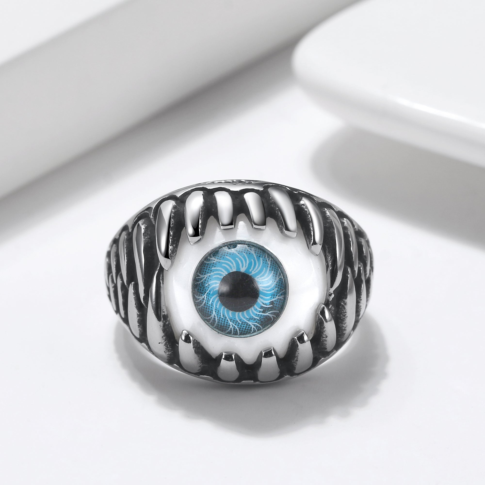 Evil Eye Eyeball Ring Stainless Steel Blue Men Women Biker Ginger Lyne - Blue,10