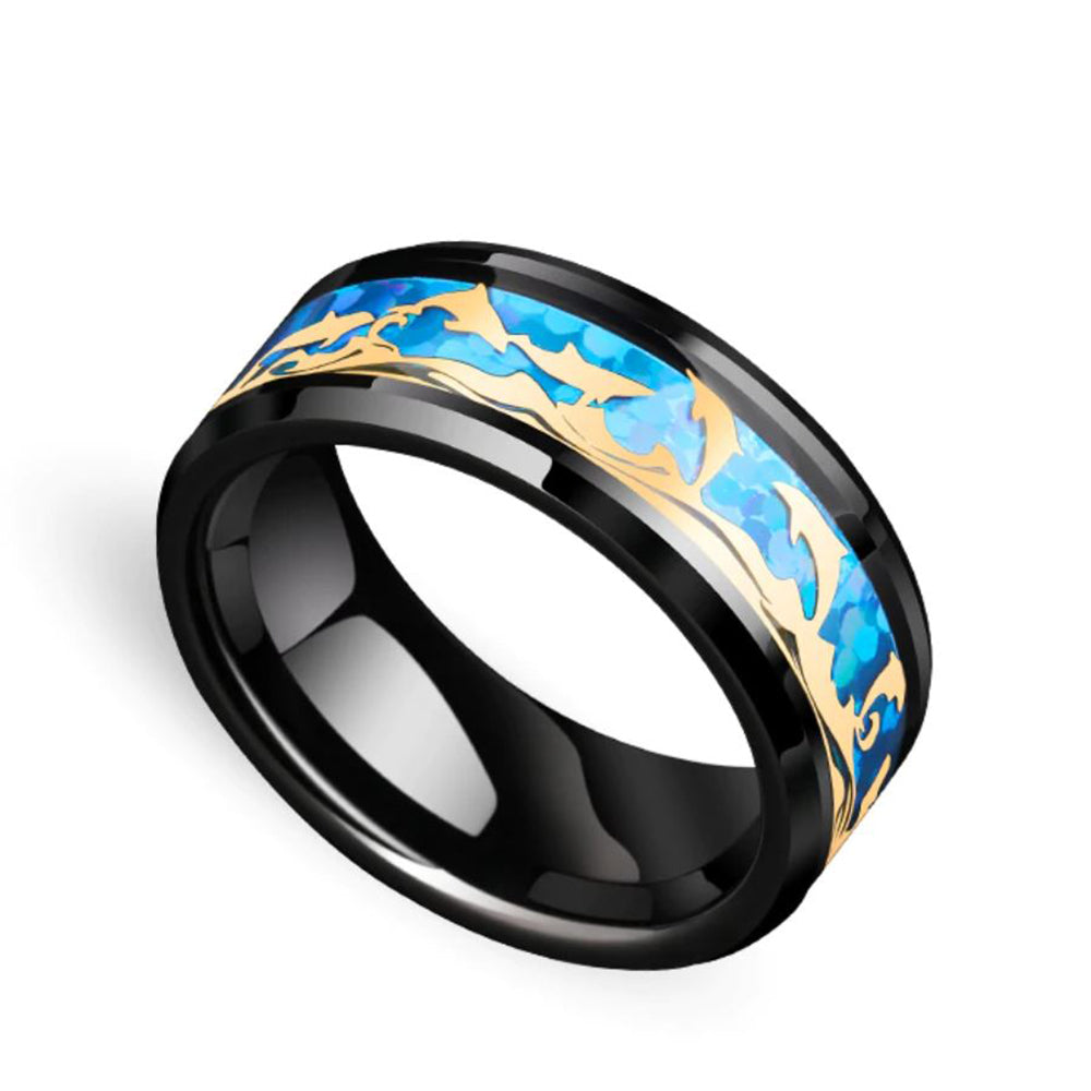 Dolphins Ocean Waves Steel Mens Womens Wedding Band Ring Ginger Lyne Collection - 9