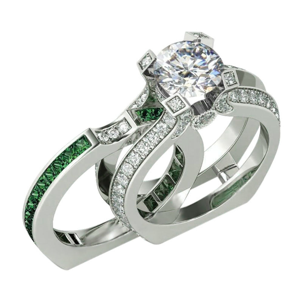 Skylar Bridal Set Band Inserts Engagement Ring Cz Womens Ginger Lyne - Green/Clear,8