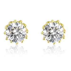 Crown Stud Earrings 8mm Round Cz Sterling Silver Womens by Ginger Lyne - Yellow Gold