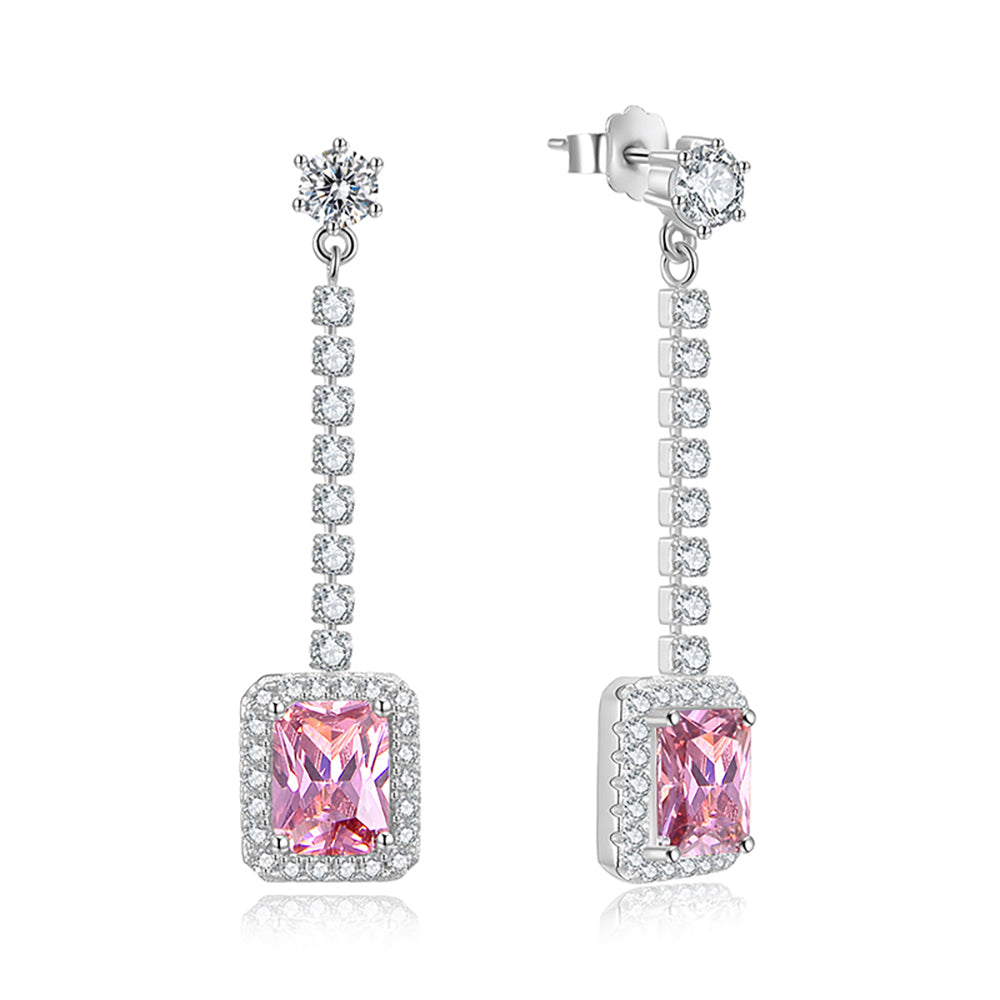 Halo Dangle Earrings Sterling Silver Pink Clear CZ Womens Ginger Lyne - Pink
