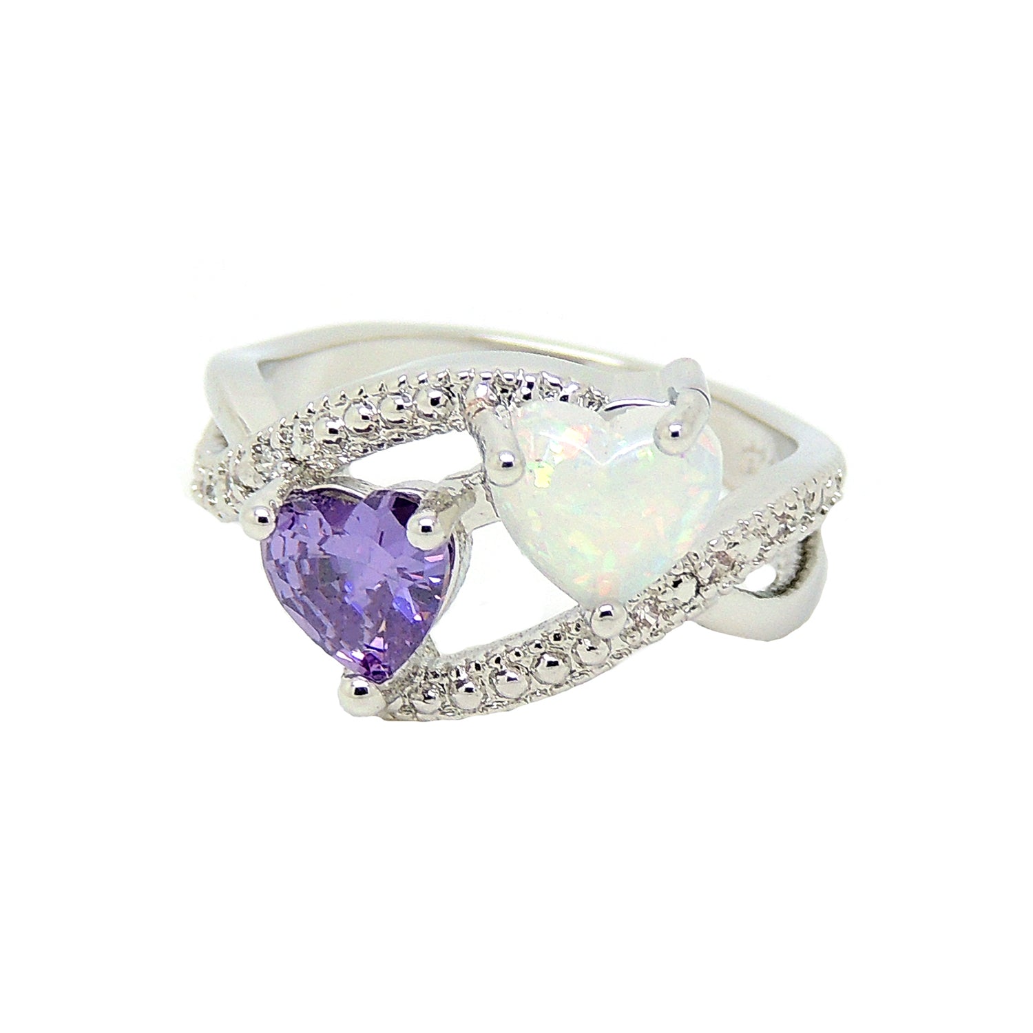 Cora Heart Ring Created Fire Opal Purple Cz Promise Women Ginger Lyne Collection - 10