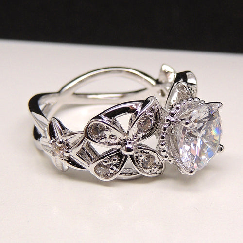Deb Engagement Ring Cz Flower Wedding White Gold Plated Ginger Lyne - 10