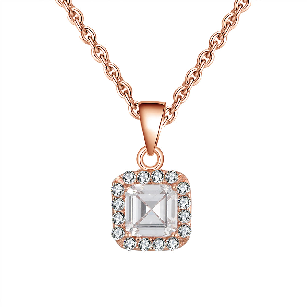 Square Halo Pendant Necklace for Women Rose Gold Sterling Silver Cz Ginger Lyne Collection - Rose Gold