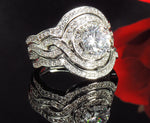 Load image into Gallery viewer, Barbara Bridal Set Halo 3 Ring Engagement Wedding Band Women Ginger Lyne - 10
