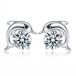 Load image into Gallery viewer, Dolphin Sterling Silver Cubic Zirconia Stud Earrings Women Ginger Lyne - Sterling Silver
