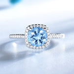 Load image into Gallery viewer, Halo Engagement Ring Created Blue Topaz Sterling Silver Womens Ginger Lyne - 11
