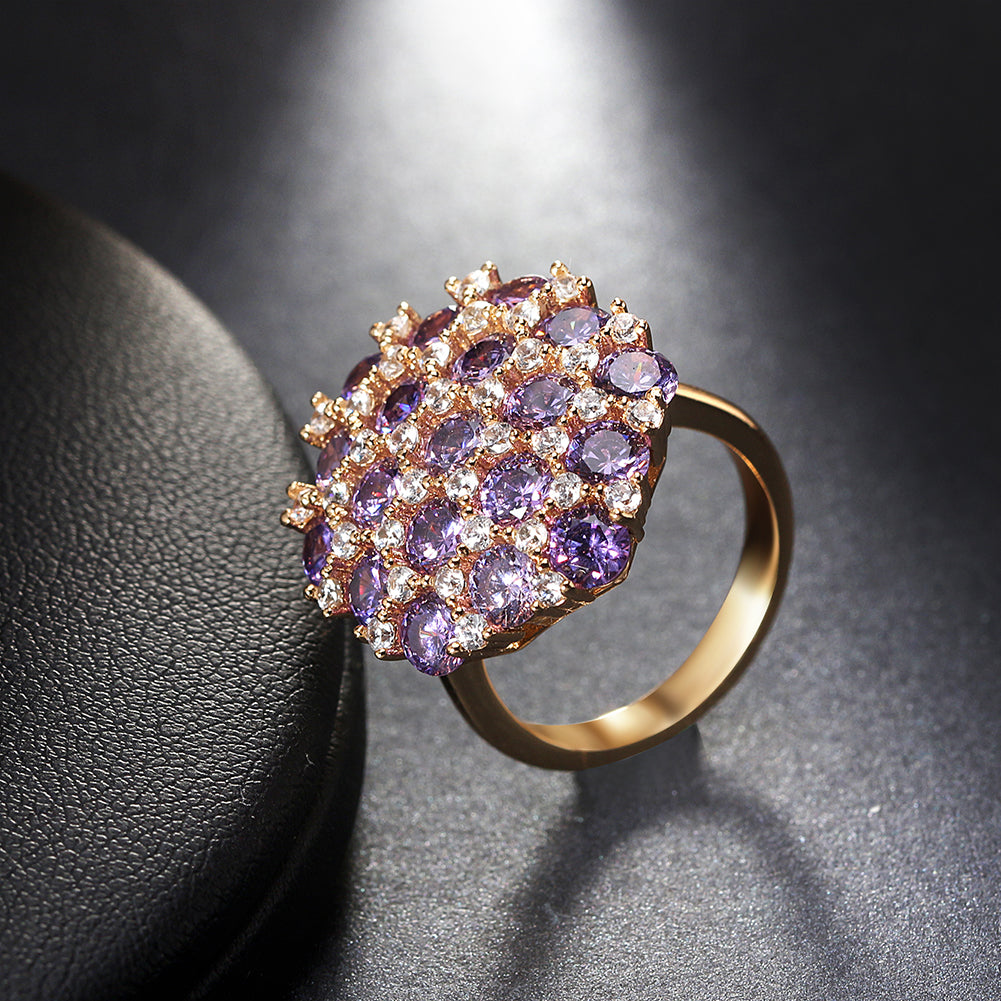 Womens Statement Ring Purple Clear Cz Rose Gold Plated Ginger Lyne - 6