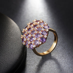 Womens Statement Ring Purple Clear Cz Rose Gold Plated Ginger Lyne Collection - 6