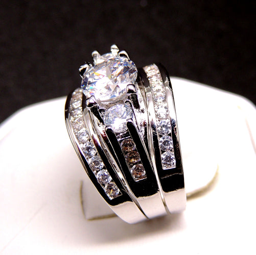 Carli Bridal Set Cz Womens 3 Stone Engagement Ring Band Ginger Lyne - 11