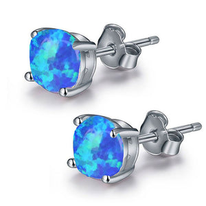 Blue Fire Opal Stud Earrings for Women Black Plated Ginger Lyne Collection - Black/Blue
