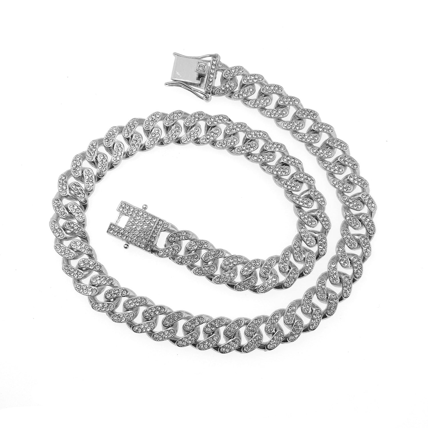 Gold Cuban Link Chain Necklace Iced Out Hip Hop Men Women Ginger Lyne Collection - 24 Inch Silver